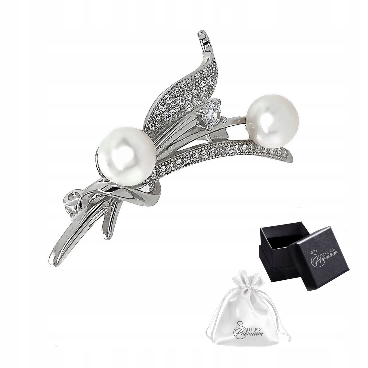 Broszka srebro 925 Piękna Rodowana Brosza z Perłami i Cyrkoniami dla Niej