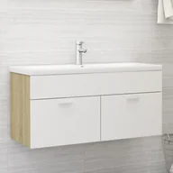 Szafki łazienkowe - vidaXL Zestaw umywalka z szafką vidaXL Szafka z wbudowaną umywalką biel i dąb sonoma płyta wiórowa 3070852 - miniaturka - grafika 1