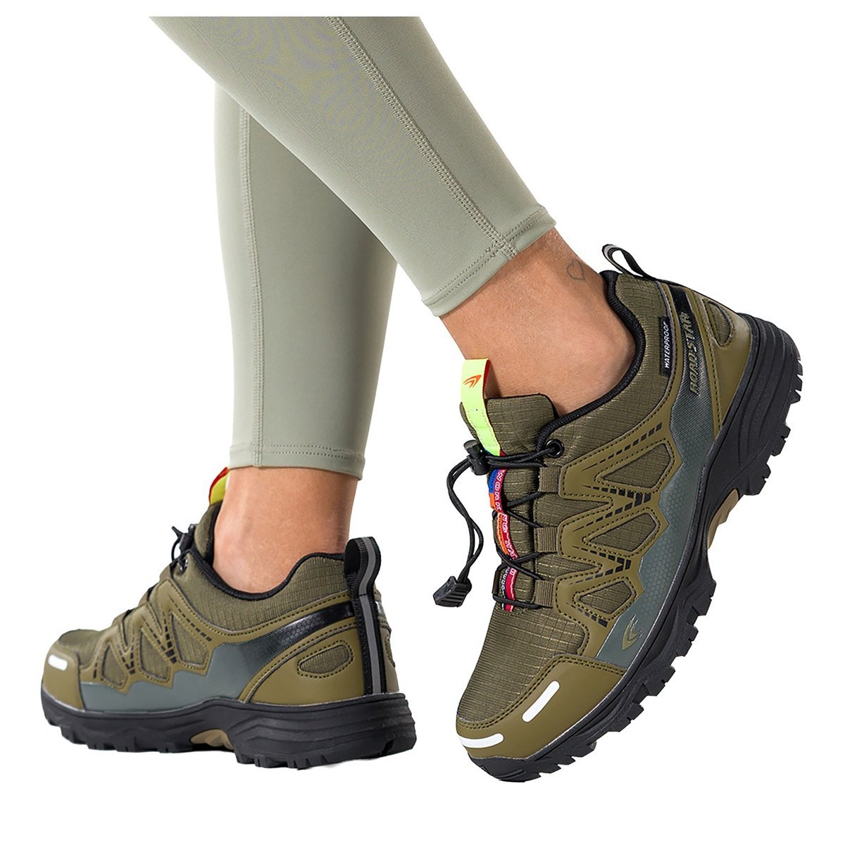 Zielone buty sportowe trekkingowe damskie wodoodporne na bieżnikowanej podeszwie z regulowaną elastyczną sznurówką Casu 7393-1D-38