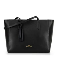 Torebki damskie - Torebka shopper ze skóry z chwostem czarno - złota - miniaturka - grafika 1