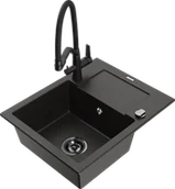 Zlewozmywaki z baterią - Mexen Enzo zlewozmywak granitowy 1-komorowy z ociekaczem i baterią kuchenną Duo, czarny/złoty metalik - 6506-75-671701-70-B - miniaturka - grafika 1