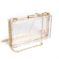 Torebki damskie - WJCD Damska przezroczysta torebka akrylowa przezroczysta kopertówka, torebka na ramię ze zdejmowanym złotym paskiem łańcuszkowym, Złoty, Small - miniaturka - grafika 1