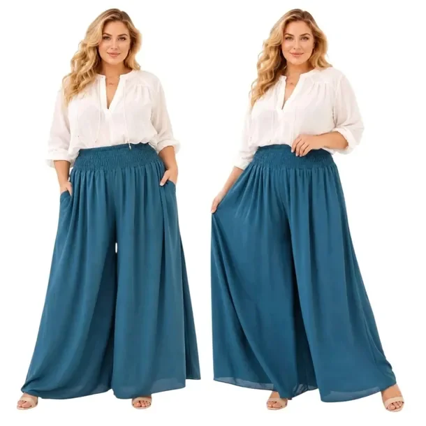 Spodnie Damskie Palazzo Wiskozowe Szeroka Nogawka Kieszenie 50 52 5xl 6xl