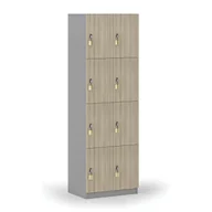 Szafki biurowe - Drewniana szafka skrytkowa, 8 schowków, zamek obrotowy, szary/dąb naturalny - miniaturka - grafika 1