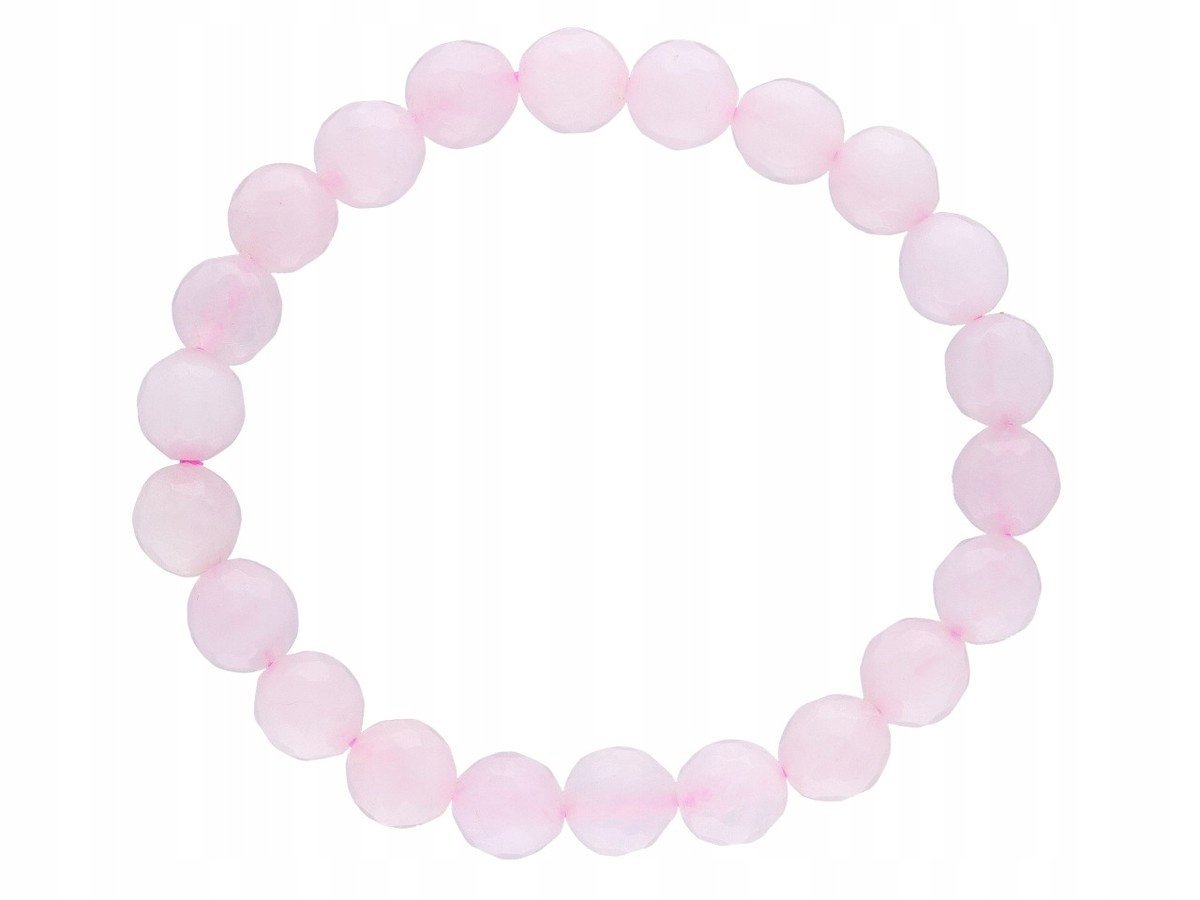 BRANSOLETKA KWARC RÓŻOWY MIŁOŚĆ, SZCZĘŚCIE KULE FASETOWANE 8 mm