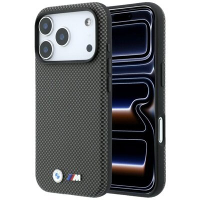 Etui BMW M Quadrille Kevlar Metal Logo MagSafe do Apple iPhone 17 Pro Max/18 Pro Max Szary