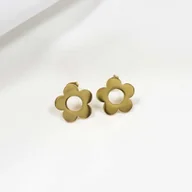 Kolczyki - Kolczyki złote wkrętki duże kwiatki ze stali chirurgicznej - miniaturka - grafika 1