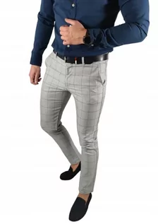 Spodnie męskie - Spodnie wizytowe krata szare DJ02 - W34 - grafika 1