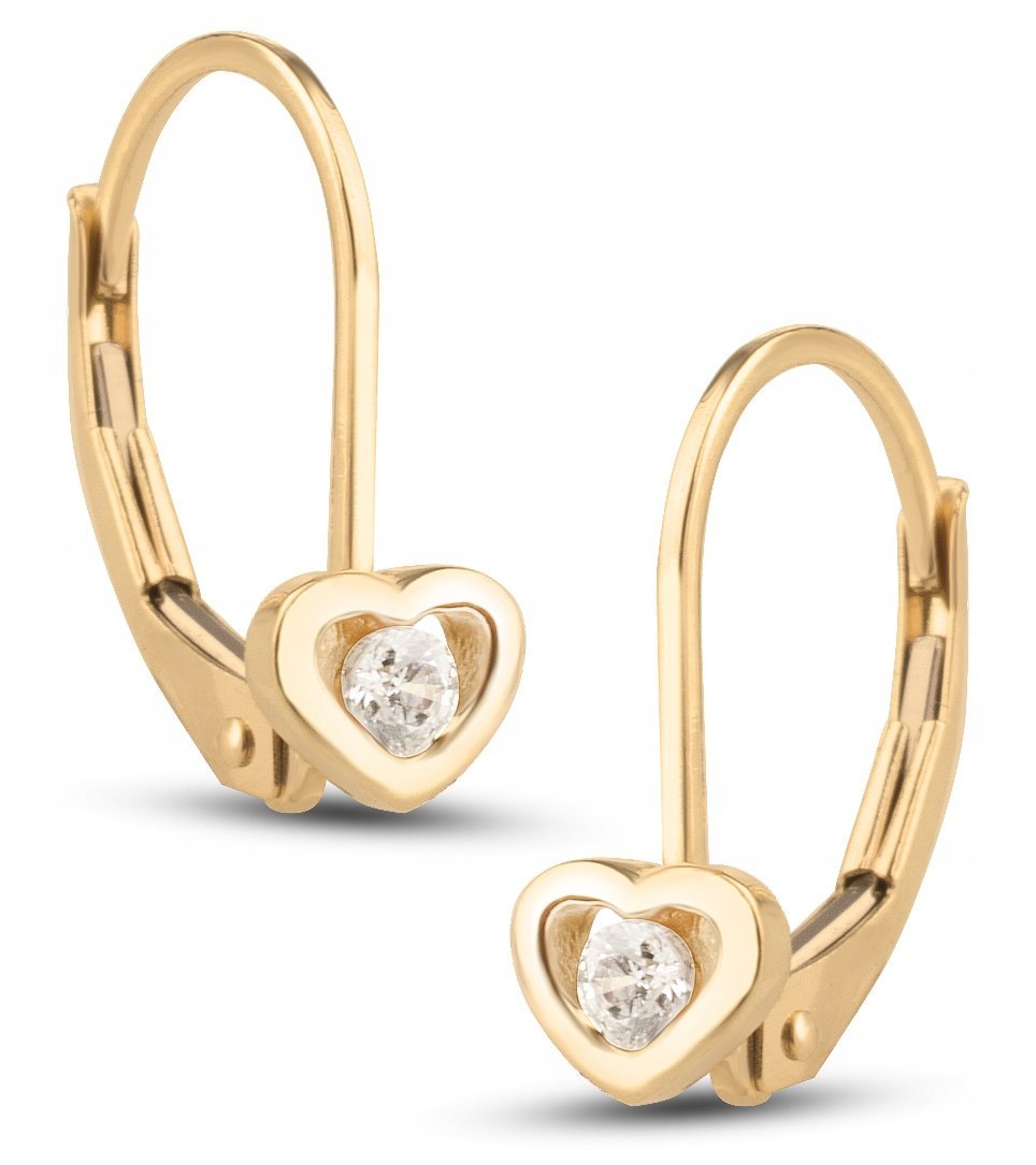 ZŁOTE PIĘKNE KOLCZYKI SERDUSZKO SERCE CYRKONIA 585