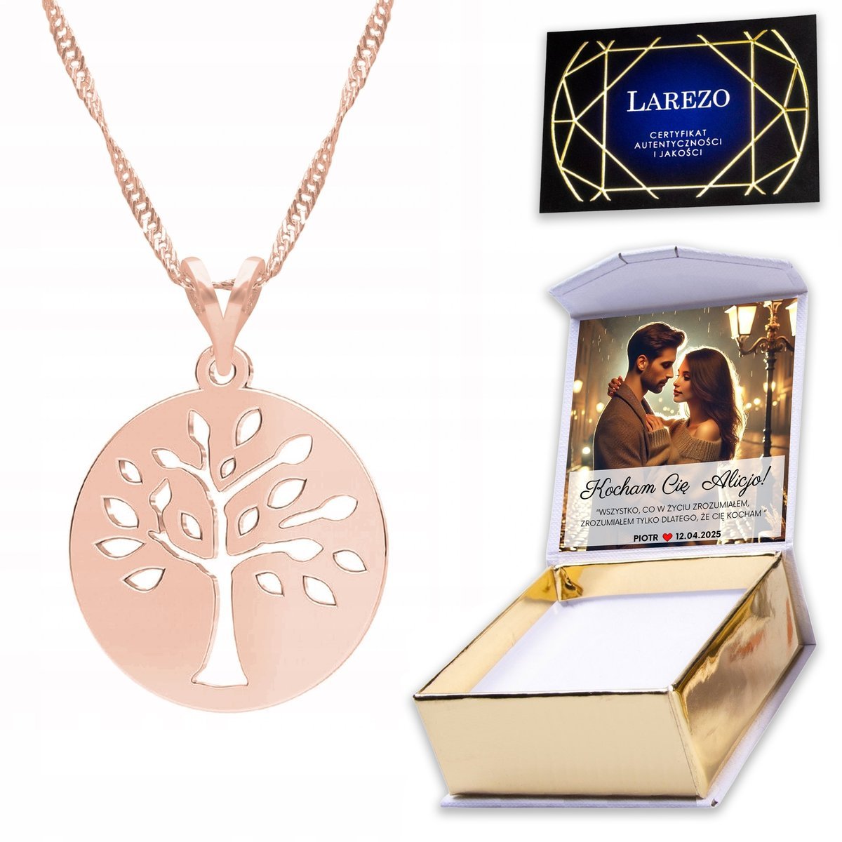 Naszyjnik Pozłacany 925 z Drzewem Drzewko Drzewo Życia Tree Natura + NADRUK
