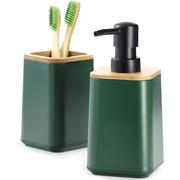 Akcesoria łazienkowe - Zestaw Carrara Dozownik na mydło + Kubek łazienkowy, zielony - miniaturka - grafika 1