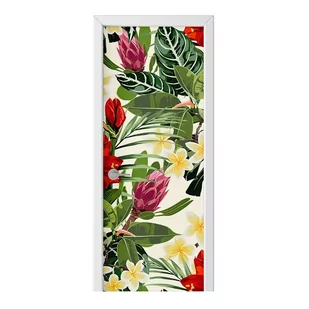 Naklejka na drzwi HOMEPRINT Kwiaty i liście palmy 95x205 cm - Naklejki na ścianę - miniaturka - grafika 1