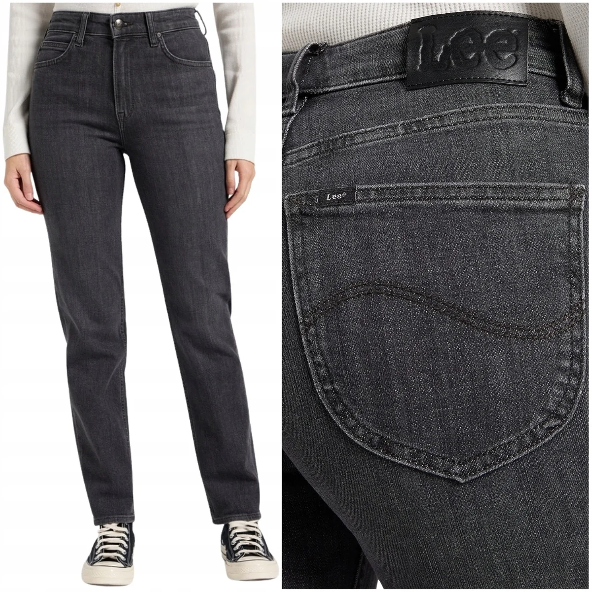 Lee Carol New Season wysokie proste szare damskie spodnie jeansowe W29 L33