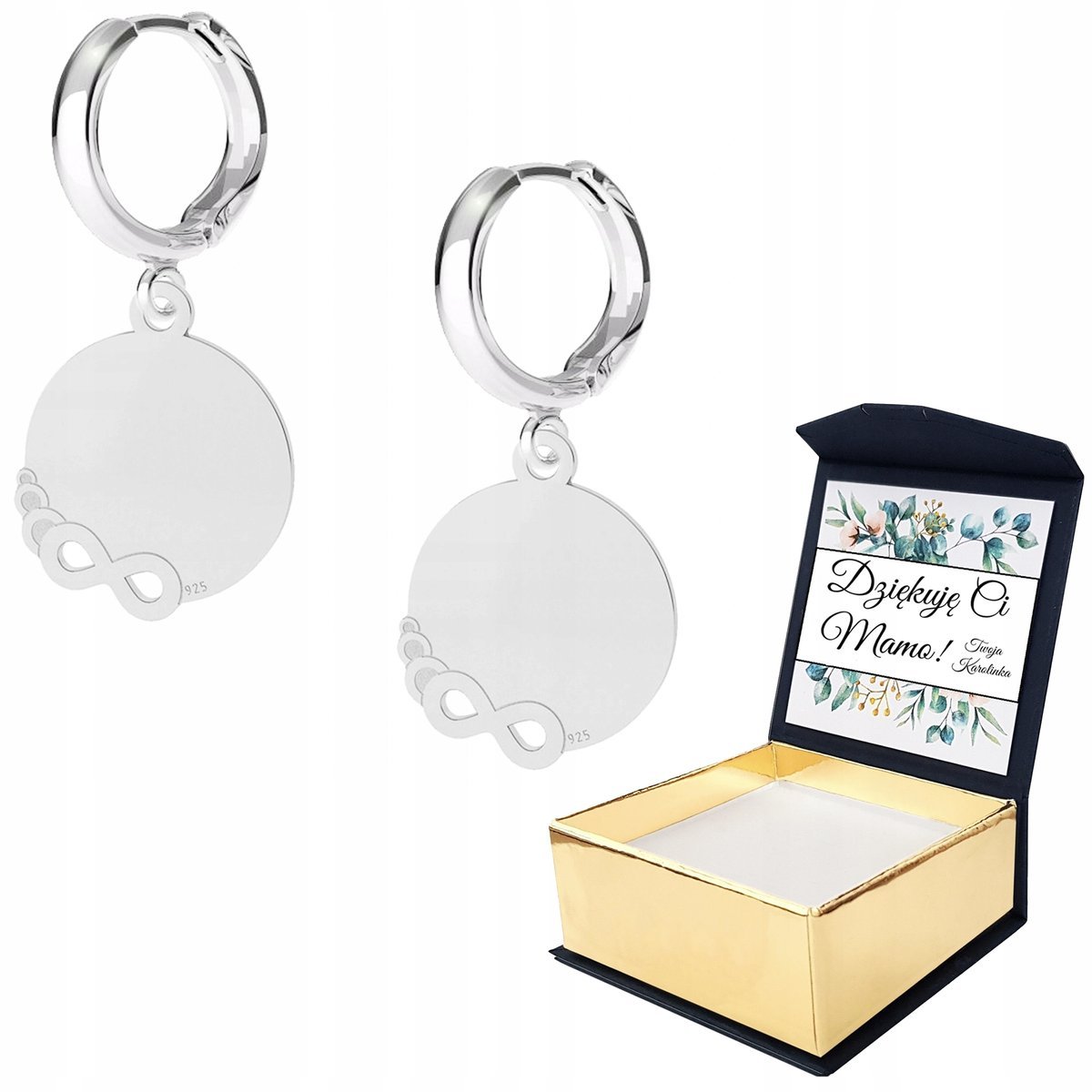 Kolczyki srebrne Znak Nieskończoność WŁASNY NADRUK