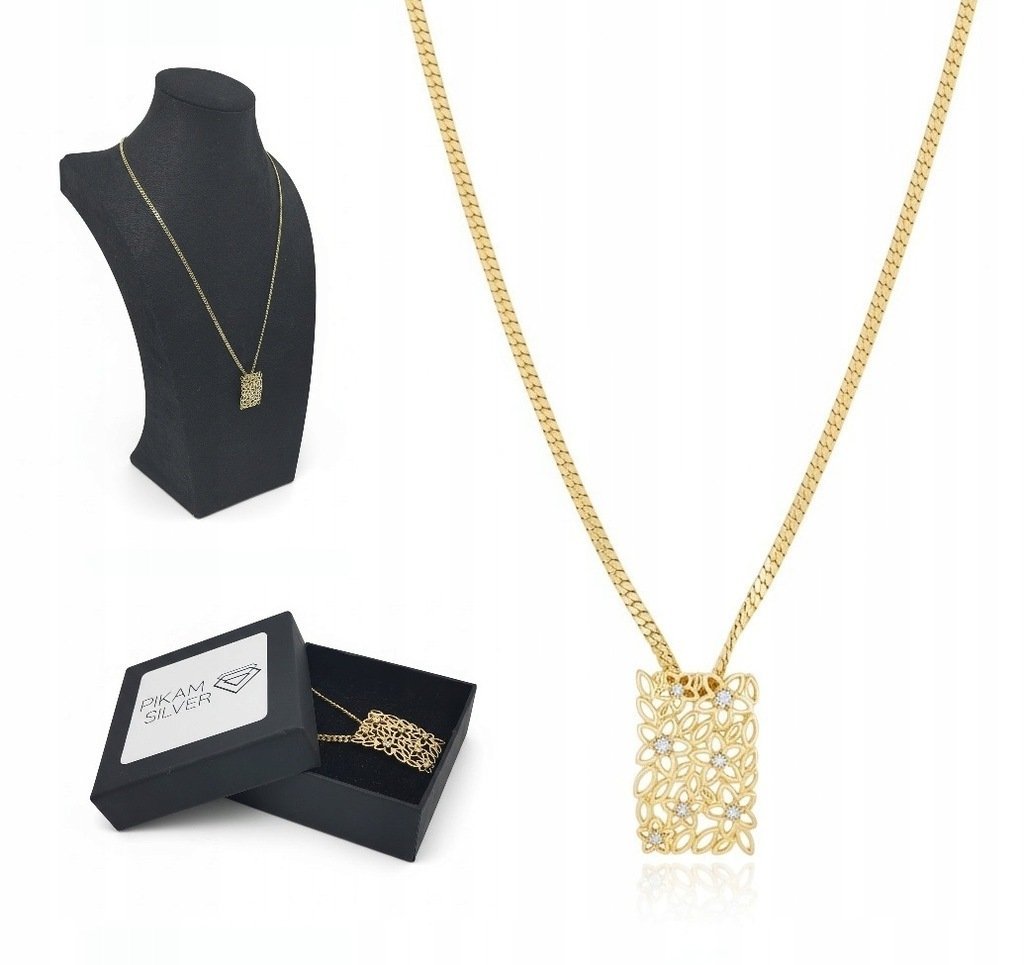 Naszyjnik Miedź Pozłacana Z Wisiorkiem Z Cyrkoniami Regulowana Długość