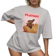 Koszulki i topy damskie - T-SHIRT OVERSIZE LU��NA KOSZULKA PLAYBOY MOTYL USTA NADRUK M SUKIENKA JAKO���� - miniaturka - grafika 1