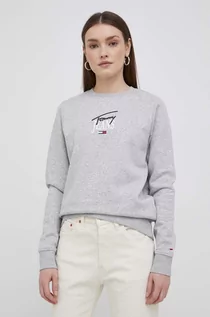 Bluzy damskie - Tommy Jeans bluza damska kolor szary z nadrukiem - grafika 1