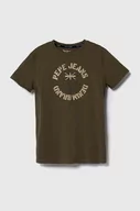 Koszulki dla chłopców - Pepe Jeans t-shirt bawełniany dziecięcy RONAL kolor zielony z nadrukiem - miniaturka - grafika 1