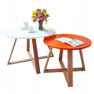 Zestaw 2 Stolików Kawowych Dąb Lakierowany Nowoczesne Stoliki Do Salonu - Ławy i stoliki kawowe - miniaturka - grafika 1