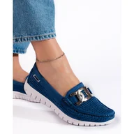 Mokasyny damskie - Goodin Ażurowe mokasyny damskie niebieskie - miniaturka - grafika 1