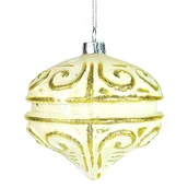 Bombki - BOMBKA CHOINKOWA SZKLANA NA CHOINKĘ KREMOWY BĄCZEK Z ZŁOTYM DEKOREM 10 CM BOMBKI CHOINKOWE BAŃKI I OZDOBY NA CHOINKĘ - miniaturka - grafika 1