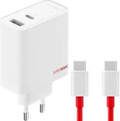 Ładowarki do telefonów - OnePlus Ładowarka sieciowa SuperVOOC GaN Dual Charger 80W USB-A/USB-C + kabel USB-C 1m, biała - miniaturka - grafika 1