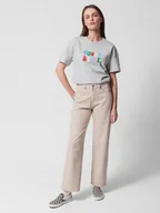 Spodnie damskie - Damskie jeansy straight Outhorn OTHWSS24TTROF723 - beżowe - miniaturka - grafika 1