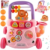 Chodziki - Chodzik Pchacz Interaktywny Stolik Edukacyjny Panel Muzyczny Różowy 3w1 - miniaturka - grafika 1