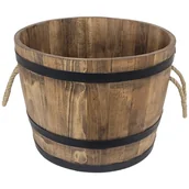 Donice - Duża drewniana doniczka 50x40. Donica z drewna olcha z metalowymi obręczami. Do salonu lub na taras. - miniaturka - grafika 1