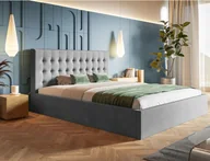 Łóżka - Łóżko tapicerowane SIM 2 z zagłówkiem, 140x200 cm, łóżko podwójne z podstawą łóżka i stelażem z listew wykonanych z drewna, tkanina welurowa, kolor: jasnoszary - miniaturka - grafika 1