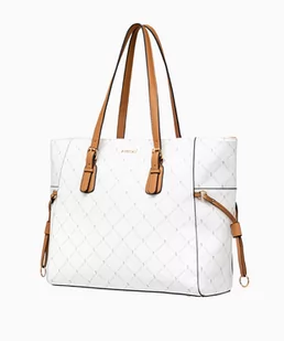 PUCCINI Damska torebka typu shopper z regulowanym uchwytem logowana biała - Torebki damskie - miniaturka - grafika 1