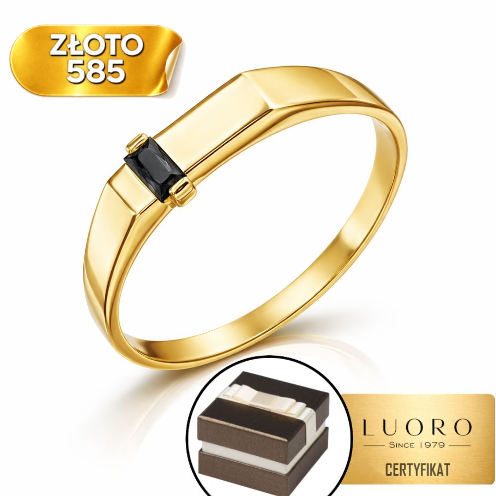 PIERŚCIONEK ZŁOTY SYGNET 585 14K Z CZARNYM KAMIENIEM ELEGANCKI R14
