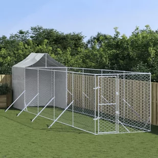 vidaXL Kojec dla psa, z dachem, srebrny, 2x10x2,5m, stal galwanizowana - Sprzęt podróżny i transportery dla psów - miniaturka - grafika 1