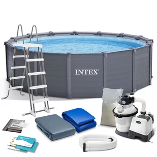 Intex Graphite Gray 478 × 124 cm filtracja piaskowa drabina 26384NP) - Baseny ogrodowe - miniaturka - grafika 1