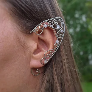 Nausznica zausznica uszy elfa kamień księżycowy wire wrapping - Kolczyki - miniaturka - grafika 1