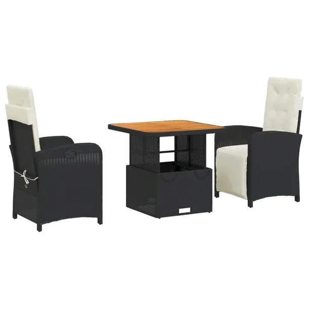 Zestaw mebli ogrodowych rattan PE, czarny, 57x61x93 cm