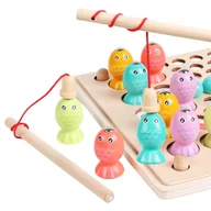Mały naukowiec - TRENING MÓZGU DREWNIANA UKŁADANKA LOGICZNA GRA ŁOWIENIE RYBEK MONTESSORI - miniaturka - grafika 1