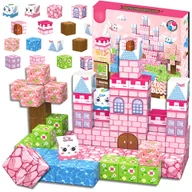 Klocki - Klocki Magnetyczne 3D Kostki Konstrukcyjne Piksele Bloczki Kosteczki Zestaw Kreatywnych Klocków Budowlanych 76 el. XXL ŚWIAT Magnetic Blocks Zamek - miniaturka - grafika 1