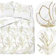 Pościel - Komplet pościeli bawełna o satynowym splocie, 160x200, biała w liście 4448B - miniaturka - grafika 1