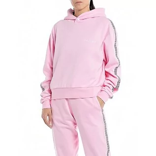 Bluzy damskie - Replay Damska bluza z kapturem oversize, 666 Almond Pink, XS - grafika 1