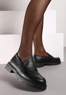 Czarne Mokasyny na Grubej Podeszwie z Ozdobnym Paskiem Labressa - Mokasyny damskie - miniaturka - grafika 1