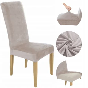 POKROWIEC NA KRZESŁO WYSOKIE OPARCIE CHŁODNY BEŻ WELUR ELASTYCZNY GRUBY - Pokrowce na meble - miniaturka - grafika 1