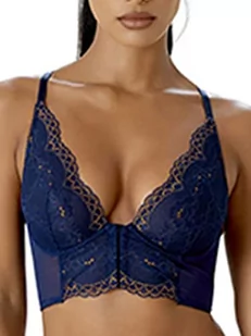Gossard Damski biustonosz Superboost Lace Deep V Bralet, syntetyczny, Niebieski (Midnight Blue) / złoty, 80H - Biustonosze - miniaturka - grafika 1