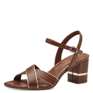 MARCO TOZZI Feel Me sandały damskie, miękka podszewka, wegańskie, 2-28340-42 sandały z obcasem, Cognac Comb, 42 EU - Sandały damskie - miniaturka - grafika 1
