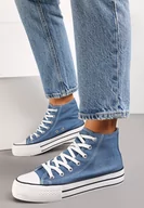 Trampki damskie - Granatowe Sznurowane Trampki z Cholewką za Kostkę Raniea - miniaturka - grafika 1