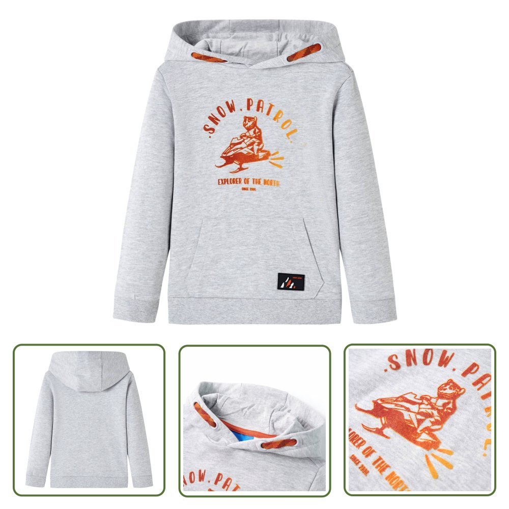 Bluza dziecięca z kapturem - szary melanż i pomarańcz - 140 - Bluza Dziewczęca