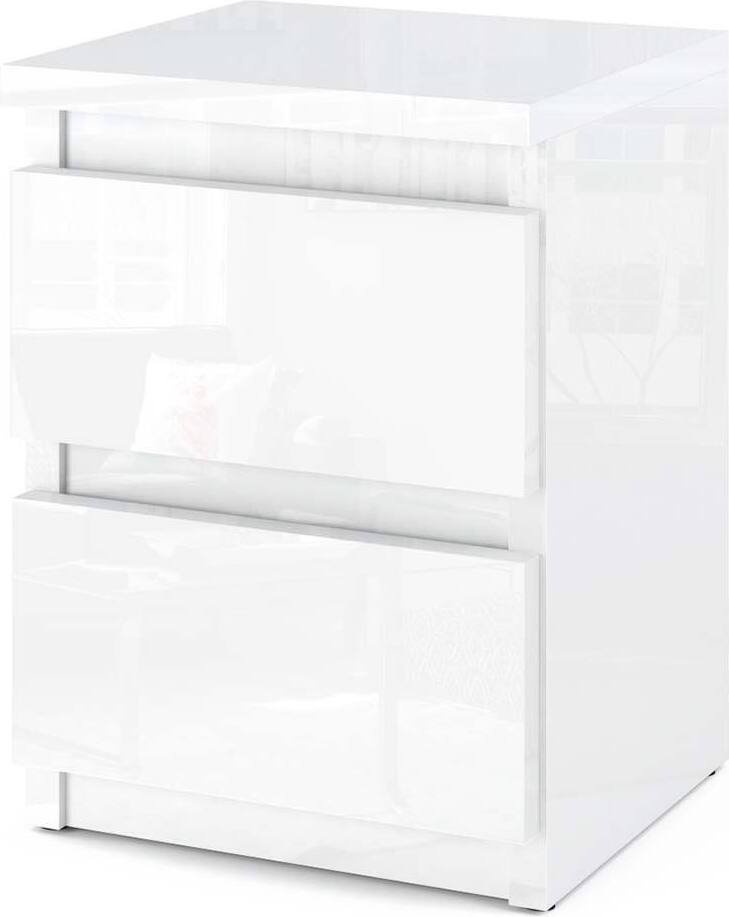 STIV Möbel Szafka nocna - Szafka nocna z 2 szufladami - Biały połysk H40cm W30cm D30cm