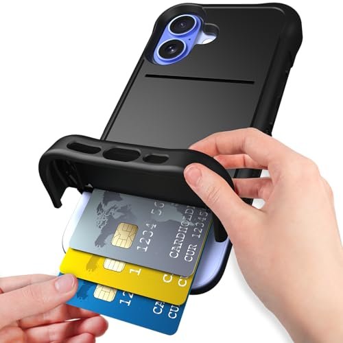 Scooch® Etui na iPhone'a 16 z uchwytem na karty, portfel Wingmate z ukrytym otworem na karty i ochroną RFID, na maks. 4 karty, ochrona przed upadkiem 25 stóp, czarne