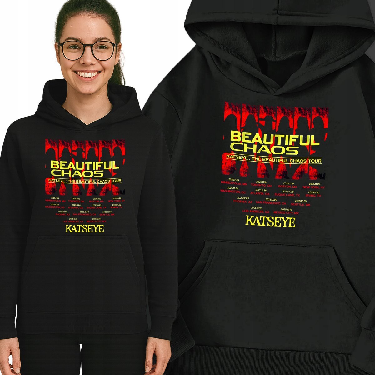 Bluza Czarna Z Kapturem KATSEYE CITY TOUR Muzyka K-pop Na Prezent - S Wz