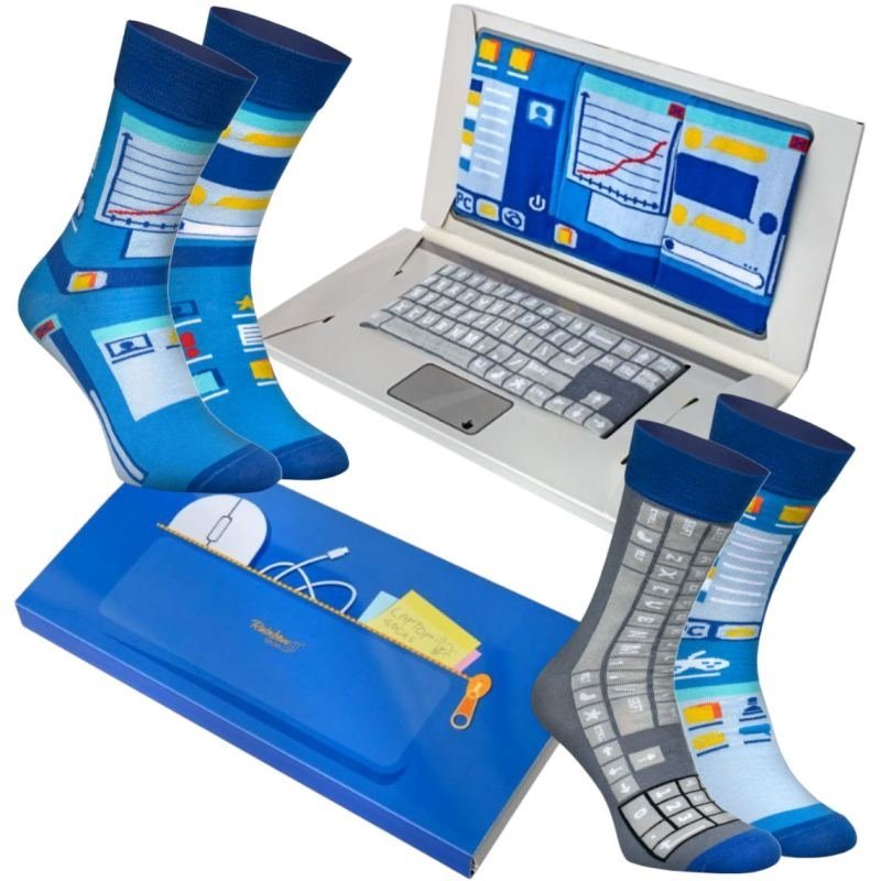 Skarpetki Damskie Męskie Unisex Ciekawe Na Prezent Rainbow Socks Laptop Box 36-40